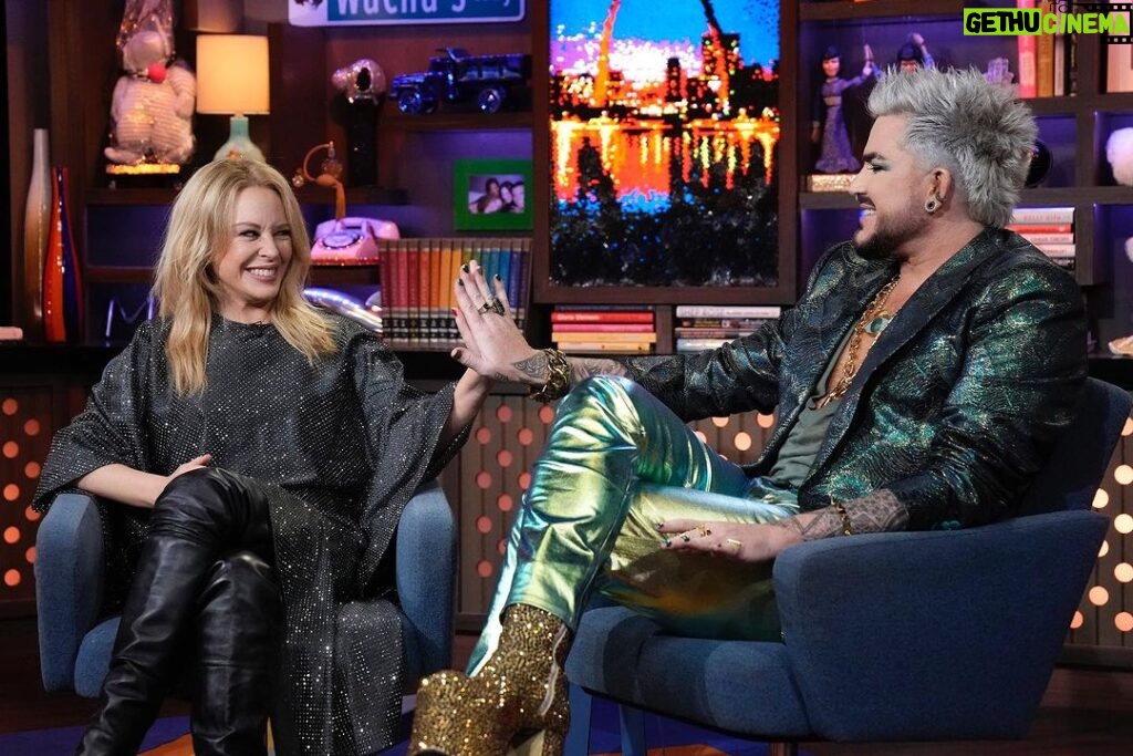 Adam Lambert Instagram - Absolutely LOVED my time on @bravowwhl with the one and only @kylieminogue 🤍 Thank you so much for having us @bravoandy! With love, Padam Lambert #WWHL