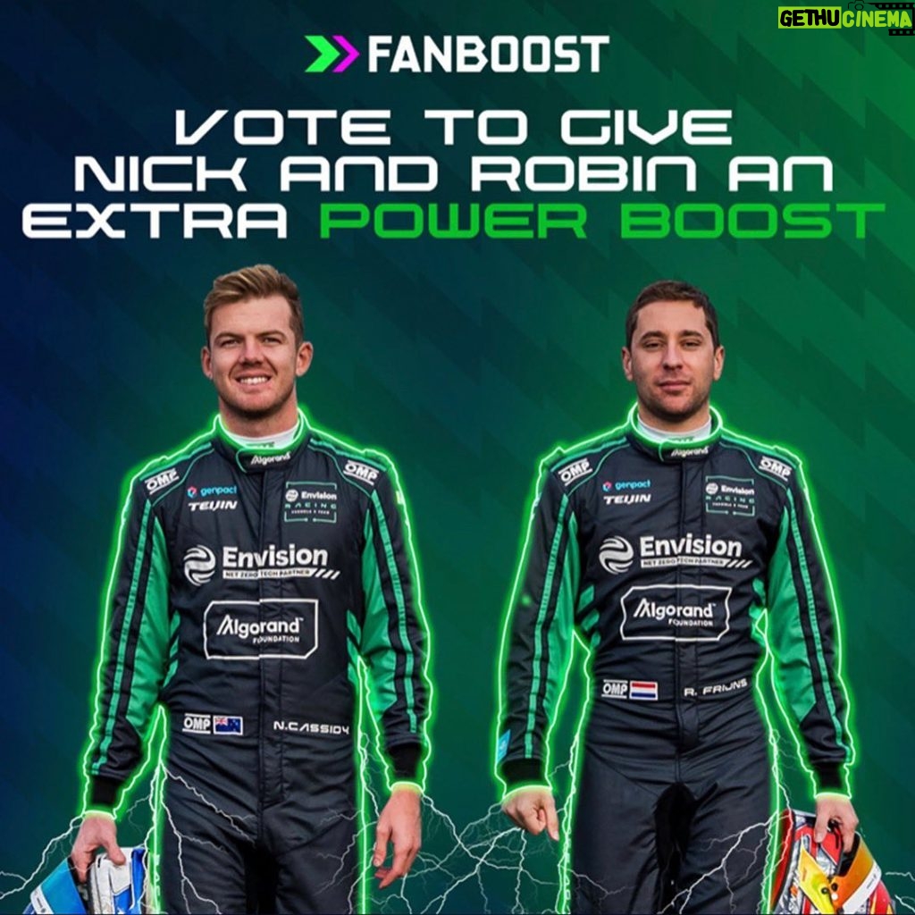 Aidan Gallagher Instagram - Go to https://fanboost.fiaformulae.com and use your vote to to power our team Envision Racing!  Type in your email and vote with me for Nick and Robin. Comment who you voted for! Thank you! @envisionracing #RaceAgainstClimateChange Seattle, Washington