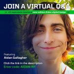 Aidan Gallagher Instagram - Join me this Saturday July 16 at 4pm EST for a free virtual Q&A. Limited spaces available! Visit this link to save your spot!  https://envision-racing.com/pledge/ Enter code: AIDAN-NY And take a free climate pledge. For every pledge made, Envision Racing will plant a free tree! Don’t forget to include your question for the Q&A in the comments below. All registrants receive a new edition Aidan digital badge. I can’t wait to see you there! @envisionracing @unep @unitednations @treeswithaidan #raceagainstclimatechange #onlyoneearth #treeswithaidan New York City, N.Y.