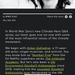 Aidan Gallagher Instagram – Check out my new interview in FRONT LINES Magazine: https://worldwarzero.com/magazine/2021/05/climate-hero-q-and-a-1-aidan-gallagher/