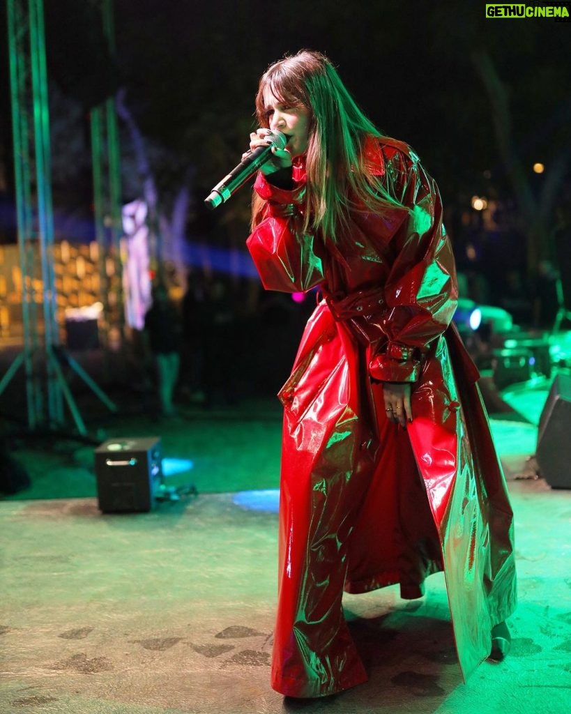 Aima Baig Instagram - A little late to post these - and yet there are still so many videos and pictures from that night in Dubai. Might be uploading those aswell 🤔 I had the best time performing for @ismmartgroupofficial Whattay malangi crowd it was 🔥❤️ P.s another clothing piece “the Red latex coat” i’m totes obsessed w 🙃🥹 Dubai, United Arab Emirates