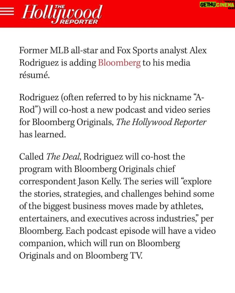 Alex Rodriguez Instagram - I believe we are in a new era of deal-making. One that is centered around media disruption, M&A, and athlete ownership.   Very excited to launch "The Deal" in early 2024, a new video podcast with @jasonkellynews and @bloomberg. We will talk to titans in business who have, and continue to, pave the way. Bloomberg