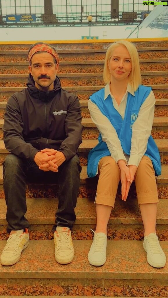 Alfonso Herrera Instagram - The #WesAnderson trend, but for solidarity with displaced people. Featuring our incredible staff in #Ukraine and UNHCR Goodwill Ambassador Alfonso Herrera ✨@ponchohd @acnur Lviv, Ukraine