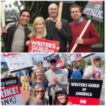 Angela Kinsey Instagram - Top photo is from 2007/2008 with me, @oscarnunezla , @edhelms & @creedbratton and the bottom photo was taken today with me, @therealkateflannery , Creed and our awesome The Office writer, @jcelotta . Forever thankful to our amazing writers! And thanks to @bthomer and @adrian_wenner and all the other wonderful folks at the Cbs Radford bridge today for letting us join you. #wgastrong @writersguildwest @wgaeast @wgawest
