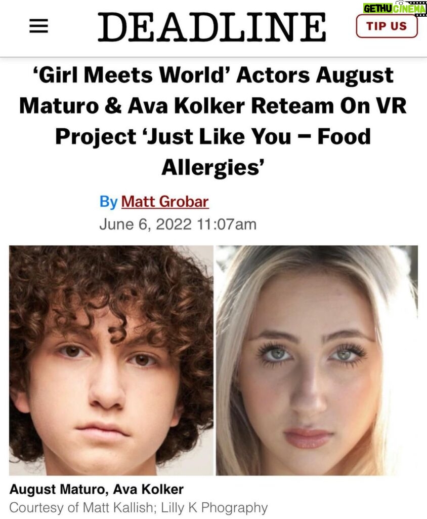 August Maturo Instagram - We are so excited to announce our new project. We are producing and starring in this film together and our hope is that this film will save lives and create a kinder world for people who live with food allergies.
