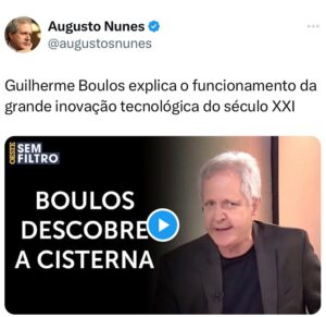 Augusto Nunes Instagram - Link para o vídeo nos stories.

#guilhermeboulos #cisterna #augustonunes #jornalismo #oestesemfiltro