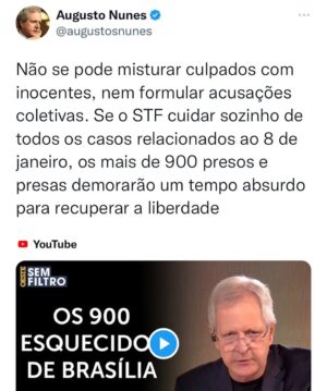 Augusto Nunes Instagram - Link para o vídeo nos stories.

#oestesemfiltro #augustonunes #8dejaneiro