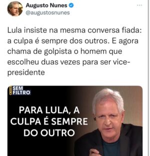 Augusto Nunes Instagram - Link para o vídeo nos stories.

#augustonunes #micheltemer #jornalismo