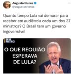 Augusto Nunes Instagram - Link para o vídeo nos stories. #robertorequião #37ministérios #governoingovernável