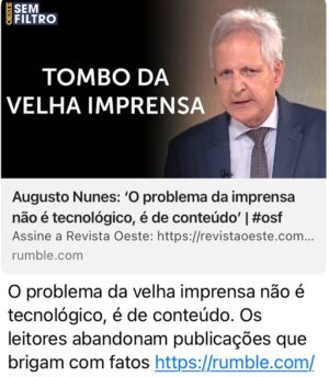 Augusto Nunes Instagram - Link para o vídeo nos stories.