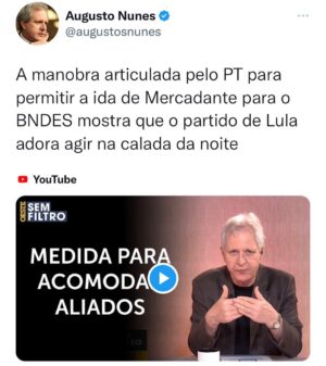 Augusto Nunes Instagram - Link para o vídeo nos stories: https://m.youtube.com/watch?v=BcAWYJ9sv00