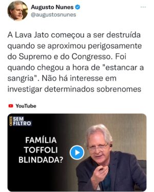 Augusto Nunes Instagram - Link para o vídeo completo nos stories (https://youtu.be/6PhXEtEFyRU)