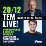 Augusto Nunes Instagram - Na quarta-feira, dia 20, às 21h, a live será com o deputado federal Nikolas Ferreira. Vamos conversar sobre o Brasil do futuro. Ative o lembrete e participe