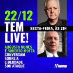 Augusto Nunes Instagram - Na sexta-feira, dia 22, às 21h, não perca a minha live com Roberto Motta. O tema da conversa será a liberdade sob ataque. Até lá #jornalismo #noticias #curso #cursoonline