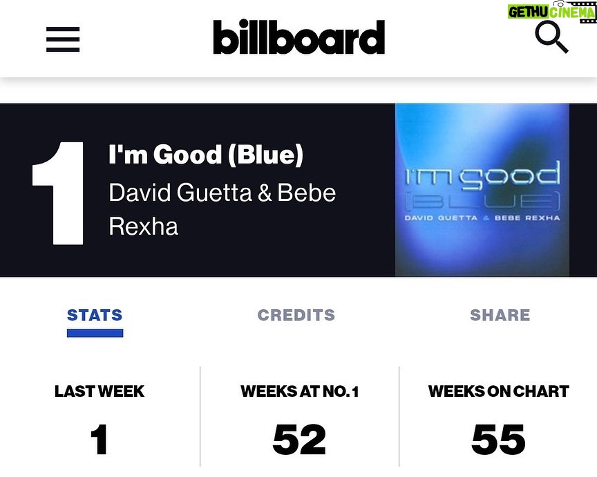 Bebe Rexha Instagram - ‘I’m Good (Blue)’ has officially been NUMBER 1 on the @Billboard Hot Dance/Electronic Chart for a whole year 🤯 This is incredible love you guys 💙 cc @davidguetta
