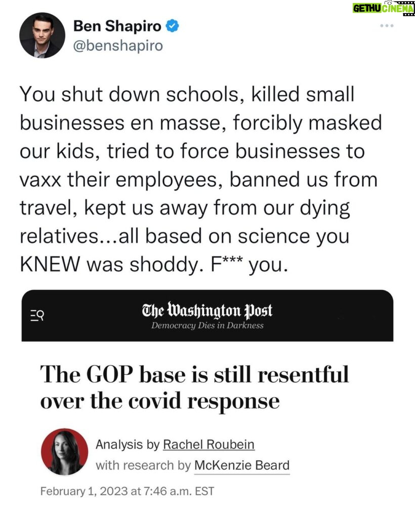 Ben Shapiro Instagram - We're "resentful"? You're damn right. And the people responsible for all of these horrible policies are still in charge, and still demanding fealty, awaiting the next crisis with which to cram down their remolding of society. The answer is NO.