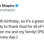 Ben Shapiro Instagram - It’s my 40th birthday, so it’s a great opportunity to thank God for all of His blessings on me and my family! (PS: This is also true every day.)