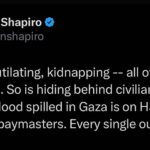 Ben Shapiro Instagram - Raping, mutilating, kidnapping -- all of these are war crimes. So is hiding behind civilians. Every ounce of blood spilled in Gaza is on Hamas and its Iranian paymasters. Every single ounce.