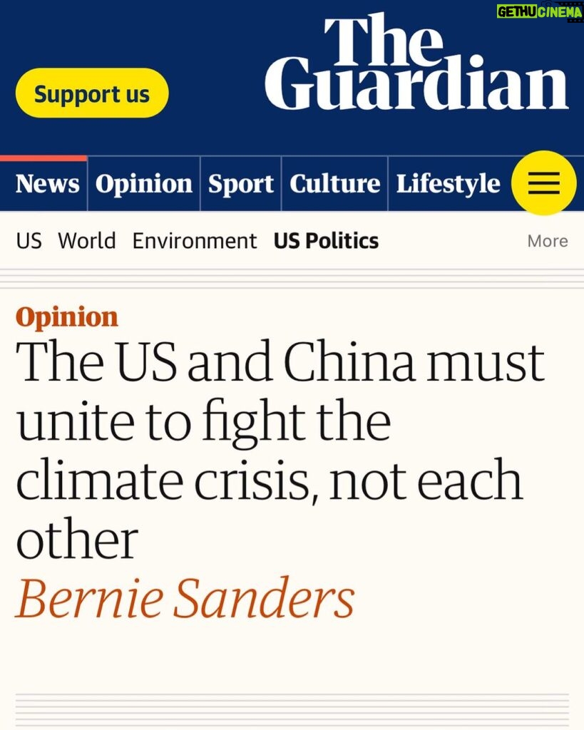 Bernie Sanders Instagram - The U.S. is facing massive devastation as a result of climate change. China is facing massive devastation as a result of climate change. Instead of spending billions planning for a war against each other, these two countries should work together to combat climate change. https://www.theguardian.com/commentisfree/2023/aug/21/us-bernie-sanders-china-climate-change-cooperation