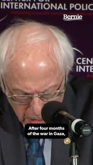 Bernie Sanders Instagram - Right now, the Senate is considering giving Netanyahu's right-wing government $14B to continue its indiscriminate bombing in Gaza.

How can we, with a straight face, rightly criticize Putin’s war crimes in Ukraine, while ignoring the killing of 27,000 Palestinians?