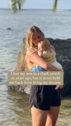 Bethany Hamilton Instagram - This month marks 20 years since one of the most impactful moments of my life when a shark took my arm while on a surfing off the coast of Kauai, my birth place. Many people could look at the incident back in 2003 as a major setback for me, but God had so much in store for the future! 🤙🏼

It’s absolutely wild to think how my life started and where it is now and all the amazing yet challenging things in between. I didn’t wake up in the hospital thinking I was invincible and was gonna get back to surfing. After getting a hint of inspiration,  I had to dream it up, flip my mindset and be willing to do what I had not seen anyone else do.  This was a challenge to live in faith. And I am so glad I was willing to try and give it my best shot! 🙏🏼 Now I get to surf with my two eldest sons Tobias and Wesley and my hubby! I get to enjoy these sweet moments with my newborn daughter. There is so much to be grateful for, and these past 20 years have been filled with incredible moments and huge overcoming seasons. 💛

When you have your “Shark Attack” moments in life. I hope you’re willing to try, and give life your best shot! You too CAN OVERCOME!
