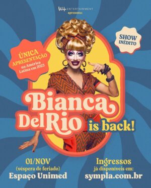 Bianca Del Rio Instagram - BRAZIL…………. ❤️
What do you do successfully? A COMEBACK!

Bianca Del Rio will return to Brazil with her unprecedented “Bianca Is Back” for an unique and special performance on November 1st (holiday eve), at the majestic Espaço Unimed - this being the biggest show by an international drag artist in Brazilian territory EVER and which joins the list of impressive achievements of the artist: the first drag queen to headline Wembley Arena in London and Carnegie Hall in New York.

In this new show, which will mark her return to the stage after almost 2 years of her acclaimed “Unsanitized” tour, that sell out 128 nights in 99 cities, 27 countries and 6 continents.

Tickets (and Meet&Greet's) on sale on the @Sympla website/app and you already know, the clown in a gown sells everything out, so don't waste time and guarantee your tickets now for one of the few opportunities to see her live in 2023, since this year she will make only 4 presentations worldwide. That's right, 4 historic nights.