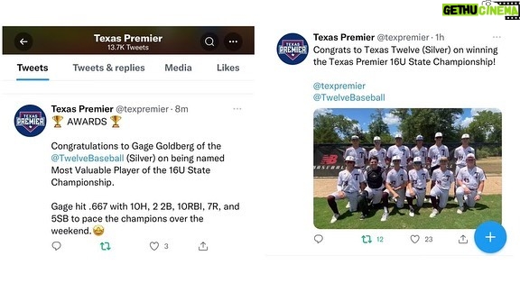 Bill Goldberg Instagram - SWIPE👈 Heck of a weekend for @twelvebaseball 16U Silver….. final tournament of the year and the boys go undefeated and win the 16U State Championships 👏👏 Season was up and down but they went out with a bang!!! Can’t stress what a great group this is !!!! @goldberg21_99 was on fire bringing home the tournament #MVP 👏👏👏👏 #baseball #2024uncommitted #spear #jackhammer #whosnext @baseballuga @wwe #TEAMme
