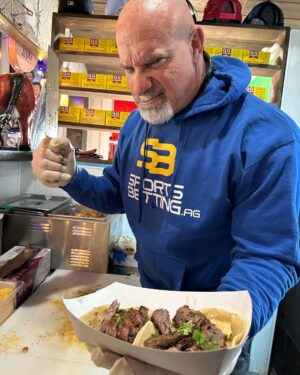 Bill Goldberg Instagram - I guess my boy  took me seriously when I said that I’d work for food!😜 #whosnext @compadres_2020 #bestfoodintexas #bbq @sportsbettingag