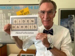 Bill Nye Instagram - This election year, science is on the ballot - which means our climate is on the ballot. A vote for @joebiden and @kamalaharris is a #VoteForScience. So vote!