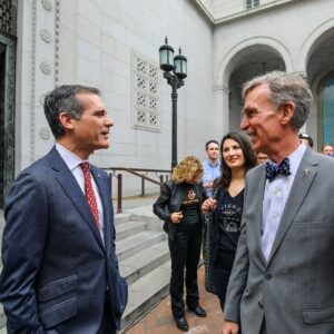 Bill Nye Instagram - It was great to spend some time with LA’s Mayor Eric Garcetti this morning at City Hall to kick off City of #STEM. Science rules! (and so does technology, engineering and math!)