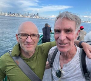 Bill Nye Instagram - Beautiful day in my old city Seattle. Caught up with my longtime frisbee buddy Kaj. We played a round of disc golf and caught a ferry.