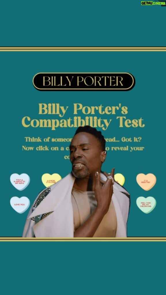 Billy Porter Instagram - It’s giving #ValentinesDay realness, Henny! Is this hottie here for a reason, a season, or a lifetime? Let’s find out. Think about your crush. Got it? Now click the link in my story to test your compatibility. And if it doesn’t work out, at least you have a fierce mix by ME to dance it all away. Plus remember, chocolates will be half off tomorrow! Ok go take the quiz! 📝💘🌹