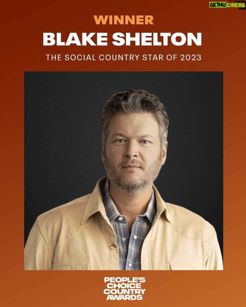 Blake Shelton Instagram - Lighting up our lives *and* our feeds: give it up for the Social Country Star of 2023, @blakeshelton!! #PCCAs