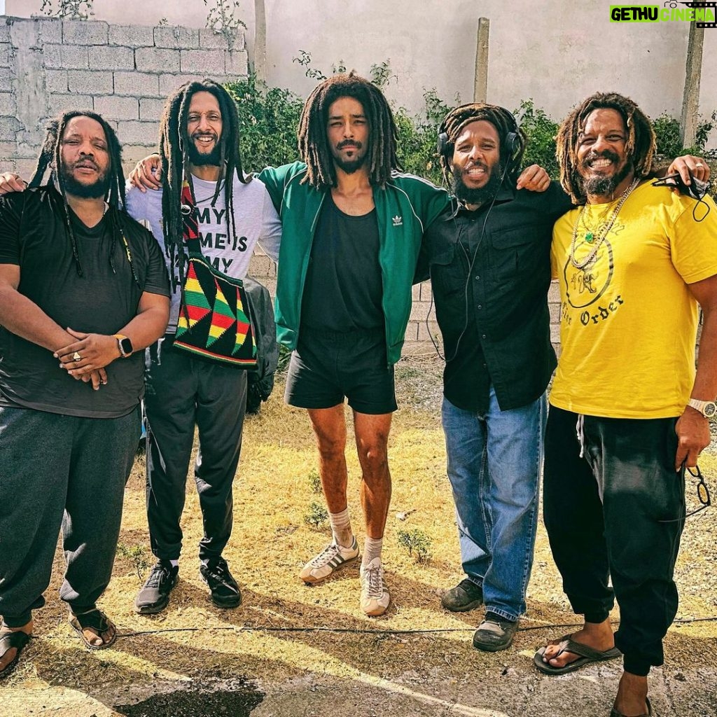 Bob Marley Instagram - March 2023 - Stephen, Julian, Ziggy & Rohan vibing with Kingsley Ben Adir in #Trenchtown during the filming of ‘#BobMarley: @OneLoveMovie’! #Jamaica 🇯🇲 #marleybrothers #cornerstone Trench Town Jamaica