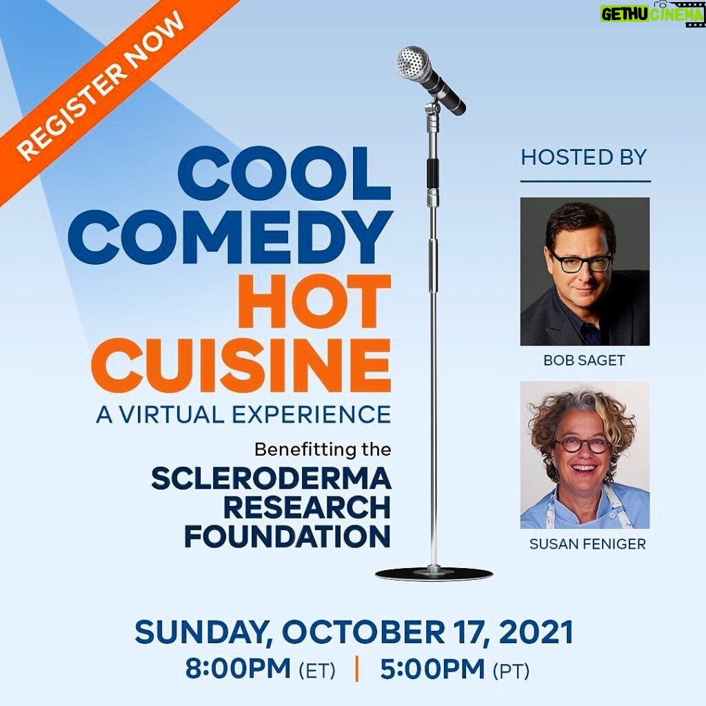 Bob Saget Instagram - October 17th!!! That’s the date @susanfeniger and I host another LIVE VIRTUAL #CoolComedyHotCuisine raising funds for the Scleroderma Research Foundation to help find the cure for this disease that took my sister’s life. Please read how to REGISTER NOW below… repost @srfcure ・・・ Individual registration is now open for 𝗖𝗼𝗼𝗹 𝗖𝗼𝗺𝗲𝗱𝘆 • 𝗛𝗼𝘁 𝗖𝘂𝗶𝘀𝗶𝗻𝗲 2021, benefitting the Scleroderma Research Foundation! When you purchase a ticket, you directly support the SRF's research programs.  With SRF Board members @BobSaget and @SusanFeniger as your hosts for the evening, this virtual event will be better than ever before. There'll be a new lineup of world-class comedians and musicians, and you'll enjoy new features to keep things fresh and fun—all while helping drive science forward.  It's a night of laughter & inspiration you won't forget, on 𝗦𝘂𝗻𝗱𝗮𝘆, 𝗢𝗰𝘁𝗼𝗯𝗲𝗿 𝟭𝟳𝘁𝗵, 𝟮𝟬𝟮𝟭 𝗮𝘁 𝟴 𝗽𝗺 𝗘𝗧/ 𝟱 𝗽𝗺 𝗣𝗧. Register today and help us end scleroderma together.  https://bit.ly/cchc2021 or the link in our bio!