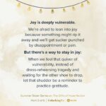 Brené Brown Instagram - We’re at the halfway mark of our six-episode Summer Sister Series on “The Gifts of Imperfection,” and this week Ashley, Barrett, and I talk about how scary it can be to lean into joy and how many people “live disappointed” rather than risk “feeling disappointed.” Constantly planning and preparing for pain doesn’t make the hurt go away when hard things happen. Squandering joy just means we have fewer stored-up moments of goodness to fall back on when we need them. Practicing gratitude allows us to lean into the moment rather than be derailed by our fear that joy is only temporary. Link in profile to listen to the new episode of #UnlockingUs.