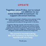Brené Brown Instagram - So grateful for this community—y’all always come through! Here’s an update from the @together.rising team: On Friday, we announced Together Rising’s $250,000 initial commitment—and we came to you and asked if you’d join us in standing in continued solidarity with those whose lives were shattered by the invasion of Ukraine. In less than 72 hours, more than 13,000 of you donated an incredible $1,003,617.38. We are deeply grateful for this community and the way you always show up. Our team is working to deploy every penny in the most impactful ways—with some of this investment already on the ground in Ukraine. If you’ve been part of our community before now, you know that Together Rising has always stood with families in crisis, no matter where they are in the world. Today, we stand with and invest in Ukrainians and all those impacted by Russia’s invasion, just as we have stood with and invested in Afghans, Palestinians, Syrian refugees, and Central American migrants. Again, thank you to every single person who has donated, shared, and supported our Ukraine response. If you wish to join this work, you can still make a donation at TogetherRising.org/Give. As always, we will update you about how every penny of your donations is invested.