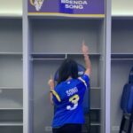 Brenda Song Instagram - Still can’t believe this happened!! Thank you soo much for having me @rams ! I’m still in shock! Also, @aarondonald99 should watch out, there’s a new defensive tackle in the locker room!