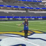 Brenda Song Instagram - Still can’t believe this happened!! Thank you soo much for having me @rams ! I’m still in shock! Also, @aarondonald99 should watch out, there’s a new defensive tackle in the locker room!