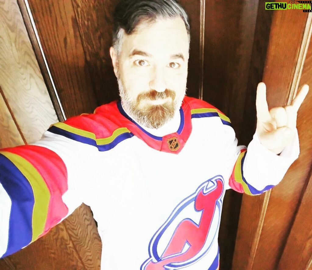 Brian Quinn Instagram - Opened a package to find that my friends at the @njdevils gifted me this funky, sweet Reverse Retro hockey jersey. I’m going to be wearing this at a game very soon. LET’S GO DEVILS! @nhl Thank you to @adidashockey for making this one.