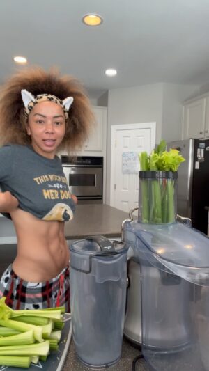 Brittany Renner Instagram - I completely changed my diet for 2023 and this is the best I have ever felt/looked. I drink 25oz-32oz on an empty stomach every morning. Celery juice should be made fresh and consumed alone with nothing added to receive its healing benefits.

Why do I drink it? Lowers inflammation, supports weight loss, helps heal digestion, reduces bloating, helps eczema and psoriasis, fights infections, helps prevent UTIs, healing for acne, prevents high blood pressure, helps lower high cholesterol, helps prevent ulcers, and protects liver health.

I am using the Breville® Juice Fountain Cold Plus Stainless Steel Juicer because y’all have only asked me fiftyleven times in my DM about it, chile 🤭

All the information I’ve obtained regarding this topic is courtesy of @medicalmedium. If it doesn’t resonate with you, then click out and keep scrolling? Quick math.

Lastly, I put too much love in my body to let a man who doesn’t take care of his, into mine…☺️😘😂 HAPPY JUICING!
