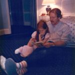 Bryce Dallas Howard Instagram - Daddio, you are my best friend — always have been, always will be. I love you. Happy Birthday ❤️⁣ ⁣ [ID 1: 1983 Daddio holds an almost 2-year-old BDH in his arms as she rests on his lap. Ron wears a light blue t-shirt, bringing out both his and BDH’s matching eye color.]⁣ ⁣ [ID 2: A bedtime candid from 1987. Ron (right) and BDH (left) sit on the floor, leaning against a bed as Ron reads BDH a book.]