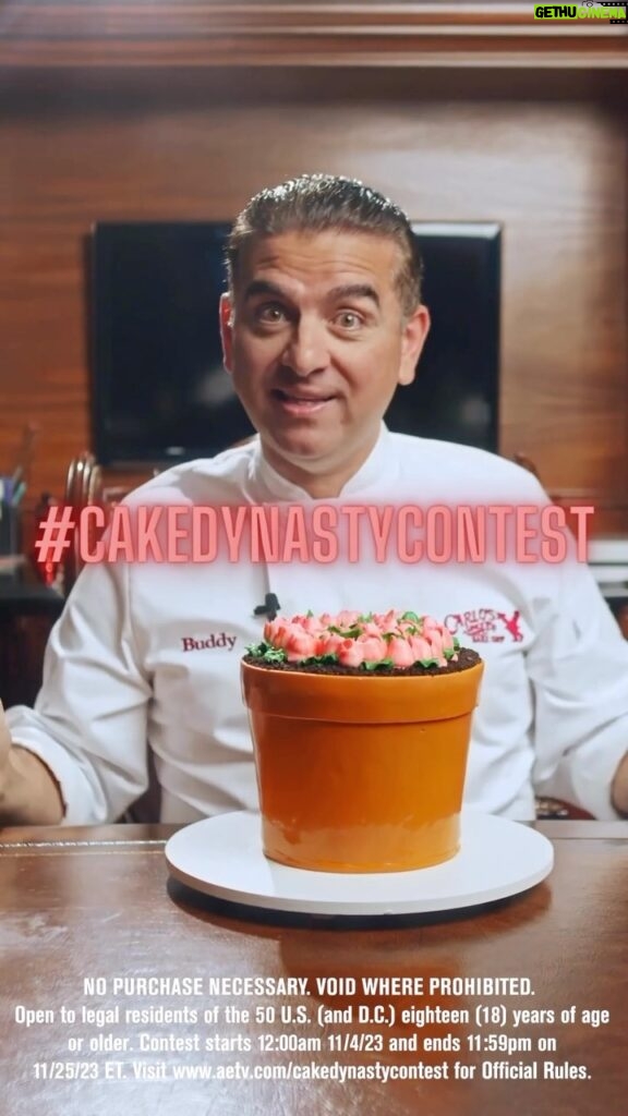 Buddy Valastro Instagram - Show off your best-ever cake design using #CakeDynastyContest and follow @AETV for a chance to meet @BuddyValastro and have the SWEETEST day ever in New York City! Visit www.aetv.com/cakedynastycontest for Official Rules. NO PURCHASE NECESSARY. VOID WHERE PROHIBITED. Open to legal residents of the 50 U.S. (and D.C.) eighteen (18) years of age or older. Contest starts 12:00am 11/4/23 and ends 11:59pm on 11/25/23 ET.