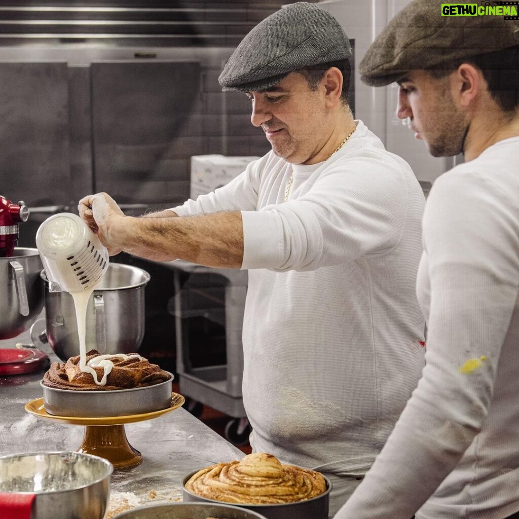 Buddy Valastro Instagram - From generation to generation, the sweetest moments are shared over dessert 🍮 #BakingWithBuddies #FatherSonDuo #cakeboss