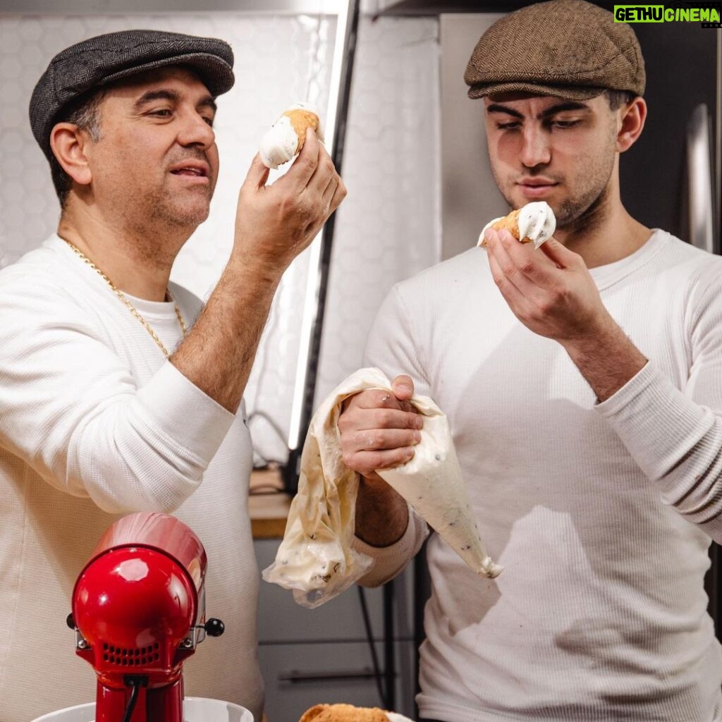 Buddy Valastro Instagram - Indulging in some #cannoli with my mini-me @buddyvalastrojr_ #cannolis #cannolitime #cakeboss #carlosbakery Hoboken, New Jersey