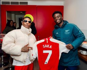 Bukayo Saka Instagram - Thanks for coming through to support bro, always good to see you @wizkidayo 💫
