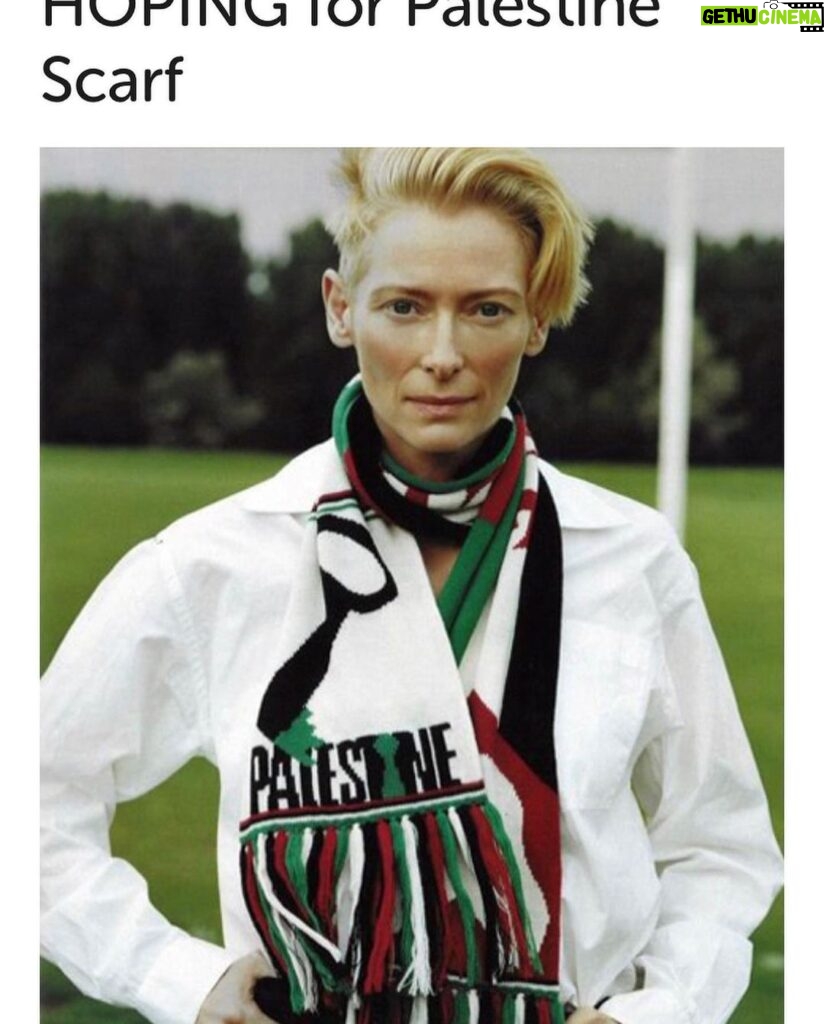 Éric Cantona Instagram - T-Shirt and scarf designed by @bella_freud for @hoping_foundation Hoping is raising funds for Palestinian Medical Relief society’s emergency response in Gaza. @rachidabrakni #tildaswinton