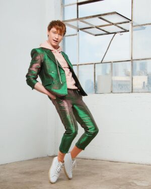 Calum Worthy Instagram - There were 27 people in green screen onesies holding me up in this position to get this photo.
-
Editor-In-Chief: @jazzieperrier 
Story: @thildariou 
Photography: @emilysandiferphotography 
Videography: @anissavisuals 
Styling: @apuje 
Stylist Assistant: @georgesaintthomas 
Grooming: @heyannabee using @oribe and @glossier