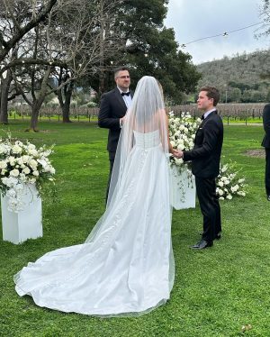 Candace Cameron Bure Instagram - I present to you, Mr. and Mrs. Lev Bure 💍 ♥️. Words cannot express the joy we have felt this weekend celebrating the marriage of our son and his bride Elliott. We gained a beautiful daughter and a wonderful family to do life with. I have an overwhelming sense of love, joy, peace and contentment thanks to God’s blessing of family and friendship. My heart is so full ♥️♥️♥️.

I’m grateful for our generational blessing of long lasting Christ-centered marriages; to have a legacy of great-grandparents and grandparents who have shown us the way. And now, being the example for our children and their children to come 🙏🏻. If this isn’t a blessing, I don’t know what is 🥺♥️🙌🏼. 
What a celebration it was!! The Holy Spirit was present, the gospel was preached and love filled the air. Covenant vows were made and hearts watching were reminded of theirs long ago ♥️♥️. 
We talked, we ate, speeches were given, toasts were made, we laughed, we danced, we celebrated 🥂 ! 
What a glorious day!!!! This mama is over the moon HAPPY!!!! Congratulations to Lev and Elliott Bure!!!!!! 💒💍❤️🥂

📸 @michaelderjabinphoto