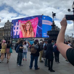 Caroline Flack Instagram - This will probably never happen in my life again... so I feel super proud to have our show take over Piccadilly Circus ... and the irony  of being next to Eros, the Greek god of love !!!!! ( or fitting - whichever way you see it ) 😂❤️